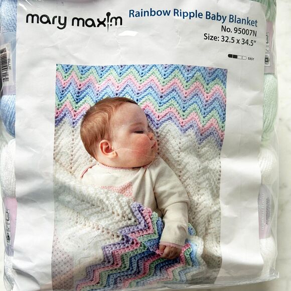 Mary Maxim Rainbow Ripple Baby Blanket Kit-Baby's Best Yarn+Pattern 32.5 x 34.5 - Picture 2 of 4